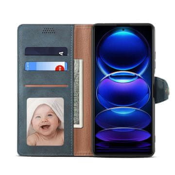 LENUO Usnjen preklopni ovitek za Redmi Note 12 Pro+ 5G modra