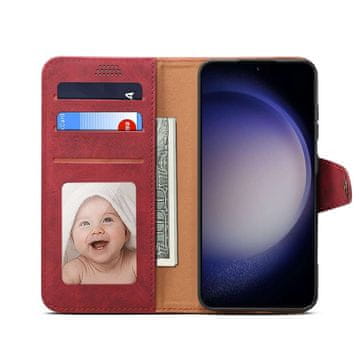 LENUO Usnjen ovitek za Samsung Galaxy S24, preklopni, rdeča