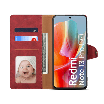 LENUO Usnjen preklopni ovitek za Redmi Note 13 Pro 5G rdeča