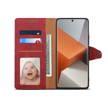 LENUO Usnjen preklopni ovitek za Redmi Note 13 Pro+ 5G rdeča