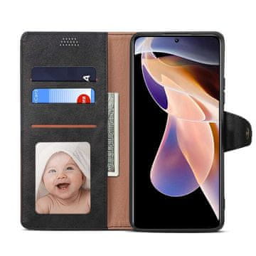 LENUO Usnjen preklopni ovitek za Redmi Note 11 Pro+ 5G, črna