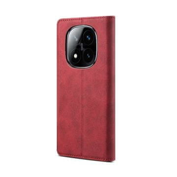 LENUO Usnjen preklopni ovitek za Redmi Note 14 Pro 4G rdeča