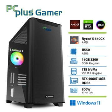 PCplus Gamer namizni računalnik, R5 5600X, 16GB, SSD1TB, RTX4060Ti, W11H (147414)