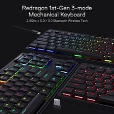 Redragon Horus TKL Pro K621 brezžična tipkovnica, RGB, USB-C, BT, črna