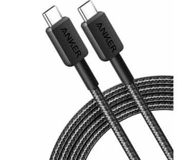 Anker kabel, USB-C na USB-C, pleten, 1,8 m, črn (A81D6H11)