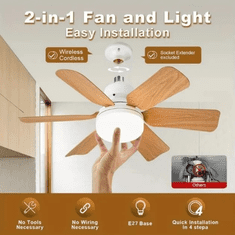 Smania Leseni stropni ventilator LED (vtičnica E27) LightFlower | Ventilator za dom | Stropni ventilator z lučjo