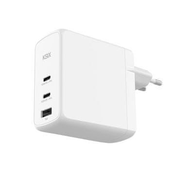 Ksix Gan ultrahiter zidni polnilec 100W PD & PPS, 2 x USB-C + 1 x USB-A, bel
