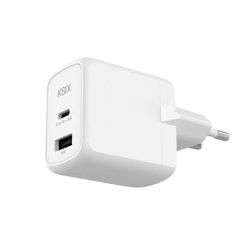 Ksix GaN ultra hitri stenski polnilec 45 W PD in PPS, 1 × USB-C + 1 × USB-A, bel