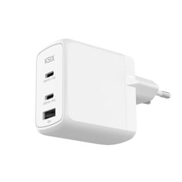 Ksix GaN ultra hitri stenski polnilec 65 W PD in PPS, 2 × USB-C + 1 × USB-A, bel