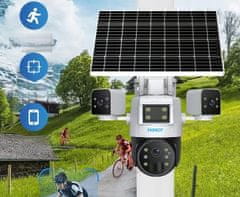IP CCTV Zunanja rotacijska kamera s 3 objektivi, SIM kartico, 4G, Wifi, 2 x sončnim panelom, detektor gibanja, okvir za obraz