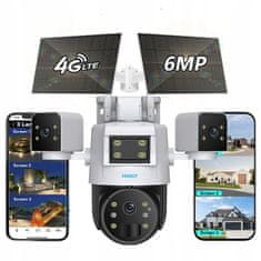 IP CCTV Zunanja rotacijska kamera s 3 objektivi, SIM kartico, 4G, Wifi, 2 x sončnim panelom, detektor gibanja, okvir za obraz