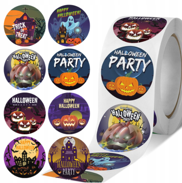 Korbi Samolepilne nalepke na zvitku – Halloween, različni vzorci, komplet 500 kosov