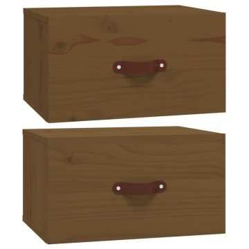 Vidaxl Stenska nočna omarica 2 kosa medeno rjava 40x29,5x22 cm