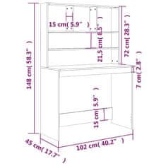 Vidaxl Pisalna miza s policami črna 102x45x148 cm inženirski les