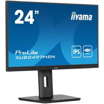 iiyama Monitor 60,5 cm (23,8) XUB2497HSN-B2 1920x1080 100Hz IPS 1ms HDMI DisplayPort USB-C 65W DP-Out 4xUSB3.2 Pivot Zvočniki sRGB99% RJ45 ProLite Daisy Chain