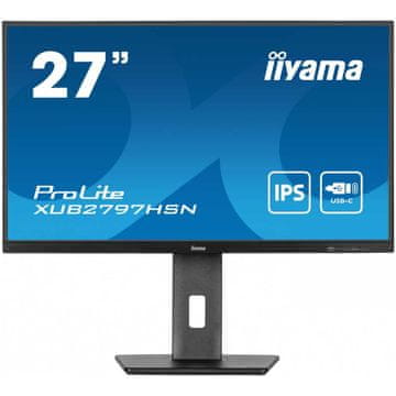 iiyama Monitor 68,6 cm (27,0) XUB2797HSN-B2 1920x1080 100Hz IPS 1ms HDMI DisplayPort USB-C 65W DP-Out 3xUSB3.2 USB-C-Out Pivot Zvočniki sRGB99% RJ45 ProLite