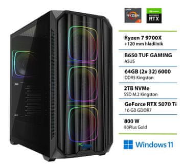 PCplus Gamer namizni računalnik, R7 9700X, 64 GB, SSD2TB, RTX5070Ti, W11H (148111)