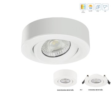 Optonica LED stropna svetilka 5W vgradno-nadgradna 3CCT 500lm IP20 pregibna 55º