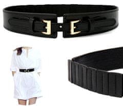 Camerazar Eleganten ženski usnjeni pas punk z zlatim sponko, črn, širina 40mm, dolžina 83cm