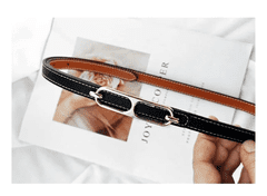 Camerazar Dvosmerni ženski pas iz naravne kože, dvobarven, z zlatim sponko - 4 cm širok, 105 cm dolg