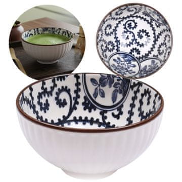 Basilur Japonska skodelica, keramična skodelica Chawan za pripravo čaja matcha - modri okraski 280 ml