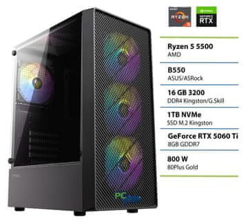 PCplus Gamer namizni računalnik, R5 5500, 16GB, SSD1TB, RTX5060Ti, DOS (148063)