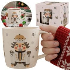 sarcia.eu Kremasta, BOŽIČNA SKODELICA porcelanska, božični motiv – orehovček – ZAPAKIRANA V DARILNI ŠKATLI 365 ml