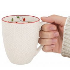 sarcia.eu Bela, BOŽIČNA SKODELICA porcelanska z reliefnim vzorcem, božična tema – lučke – ZAPAKIRANA V DARILNI ŠKATLI 400 ml
