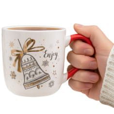 sarcia.eu Bela, BOŽIČNA SKODELICA porcelanska z ročajem in motivom zvonca – ZAPAKIRANA V DARILNI ŠKATLI 320 ml