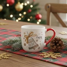 sarcia.eu Bela, BOŽIČNA SKODELICA porcelanska z ročajem in motivom zvonca – ZAPAKIRANA V DARILNI ŠKATLI 320 ml