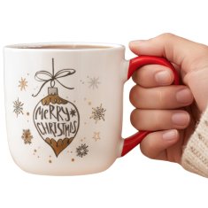 sarcia.eu Bela, BOŽIČNA porcelanska skodelica z ročajem in motivom okraskov – ZAPAKIRANA V DARILNI ŠKATLI 320 ml