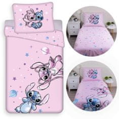 Disney DISNEY Stitch Pink DVOJNA bombažna otroška posteljnina z zadrgo, 100% BOMBAŽ 140x200+70x90 cm OEKO-TEX