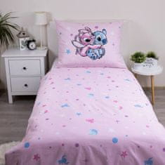 Disney DISNEY Stitch Pink DVOJNA bombažna otroška posteljnina z zadrgo, 100% BOMBAŽ 140x200+70x90 cm OEKO-TEX
