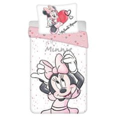 Disney DISNEY Minnie Mouse Belo-roza DVOJNA otroška posteljnina z zadrgo, 100% BOMBAŽ 140x200+70x90 cm OEKO-TEX