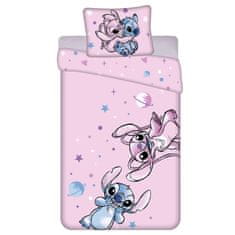 Disney DISNEY Stitch Roza DVOJNA, otroška posteljnina z zadrgo, 100% BOMBAŽ 140x200+50x70 cm OEKO-TEX