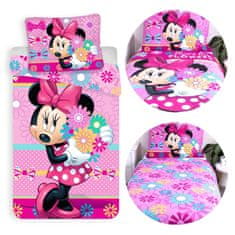 Disney DISNEY Minnie Mouse Roza, DVOJNA, cvetlična otroška posteljnina z zadrgo, 100% BOMBAŽ 140x200 +60x80 cm OEKO-TEX