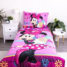 Disney DISNEY Minnie Mouse Roza, DVOJNA, cvetlična otroška posteljnina z zadrgo, 100% BOMBAŽ 140x200 +60x80 cm OEKO-TEX