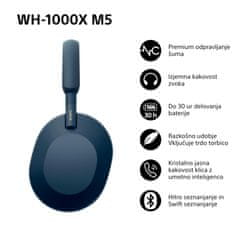 Sony WH-1000XM5 model 2022 slušalke, moder