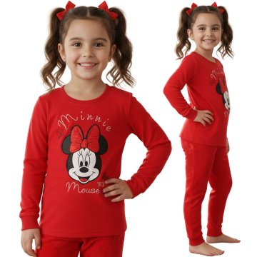 Disney DISNEY Minnie Mouse Velour, rdeče pižame za deklice, DVOJNE pižame z dolgimi rokavi OEKO-TEX