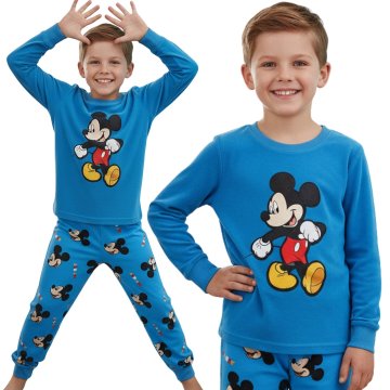 Disney DISNEY Mickey Mouse Velour, modre pižame za dečke, DVOJNE pižame z dolgimi rokavi OEKO-TEX