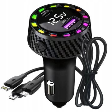 Verkgroup LED RGB 45W avtomobilski polnilec 12-24V 2x USB Type-C Lightning