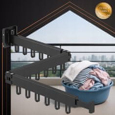 Ruhhy Zložljivo alu. stensko stojalo za sušenje perila 127cm črno