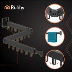 Ruhhy Zložljivo alu. stensko stojalo za sušenje perila 127cm črno