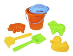 LENA Komplet za pesek plastično vedro 18x16cm, sito, lopata, grablje in kalup 12m+