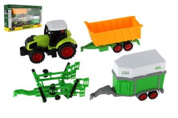 Teddies Traktor z vleko 3 kosi plastike 19 cm na vztrajniku