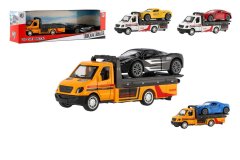Teddies Avto vlečni tovornjak + avto kovina/plastenke 11cm za raztezanje nazaj mešanica vrst