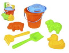 LENA Komplet za pesek plastično vedro 18x16cm, sito, lopata, grablje in kalup 12m+