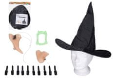 Wiky Čarovnica set plastični nos, brada, prsti, klobuk, zobje v vrečki 22x28cm karneval
