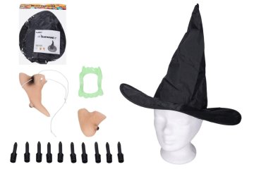 Wiky Čarovnica set plastični nos, brada, prsti, klobuk, zobje v vrečki 22x28cm karneval
