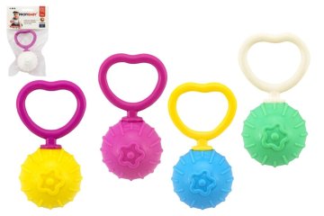 Hájková Plastična retro žogica z ropotuljico premera 18 cm 5 cm mešanica barv v vrečki 0m+
